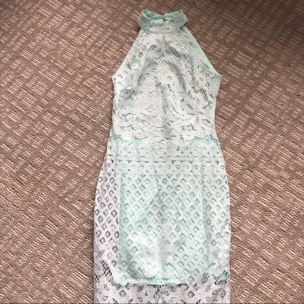 NWT Topshop aqua lace open back midi dress - Picture 2 of 4